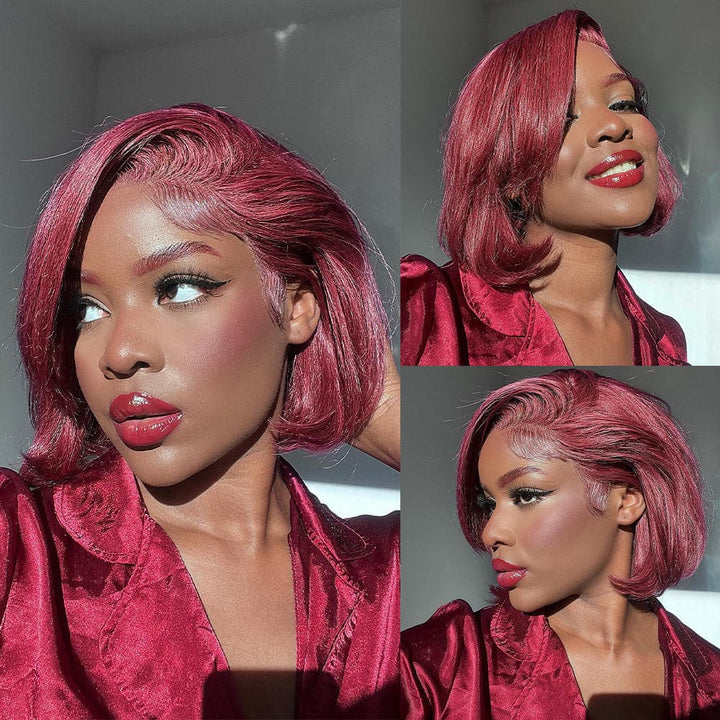 Sterly Burgundy 99J Frontal Wigs Human Hair Straight Short Bob Wigs For Women - sterlyhair