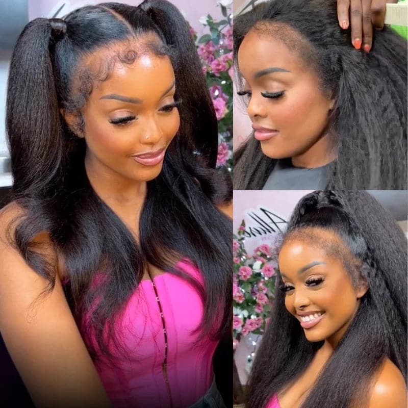 Type 4C Edges Wig | Sterly Yaki Straight Glueless 13×6 Lace Frontal Human Hair Wigs - sterlyhair