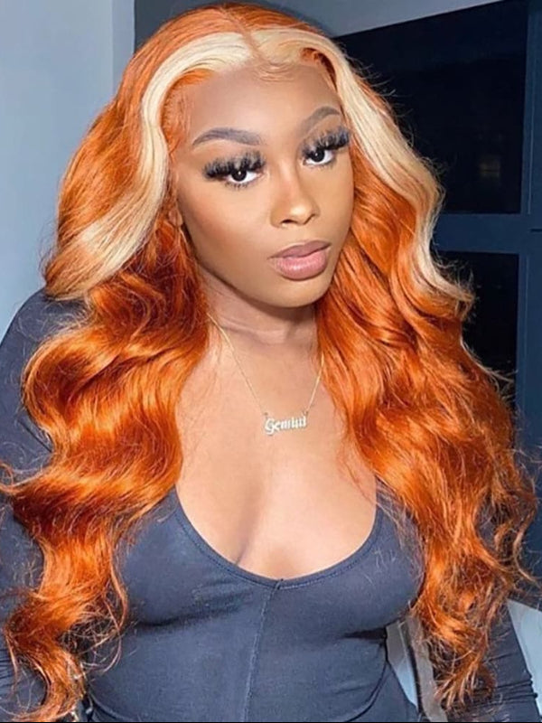 Sterly Ginger with Blonde Skunk Stripe Transparent Lace Body Wave Frontal Wig Blonde Magic - sterlyhair