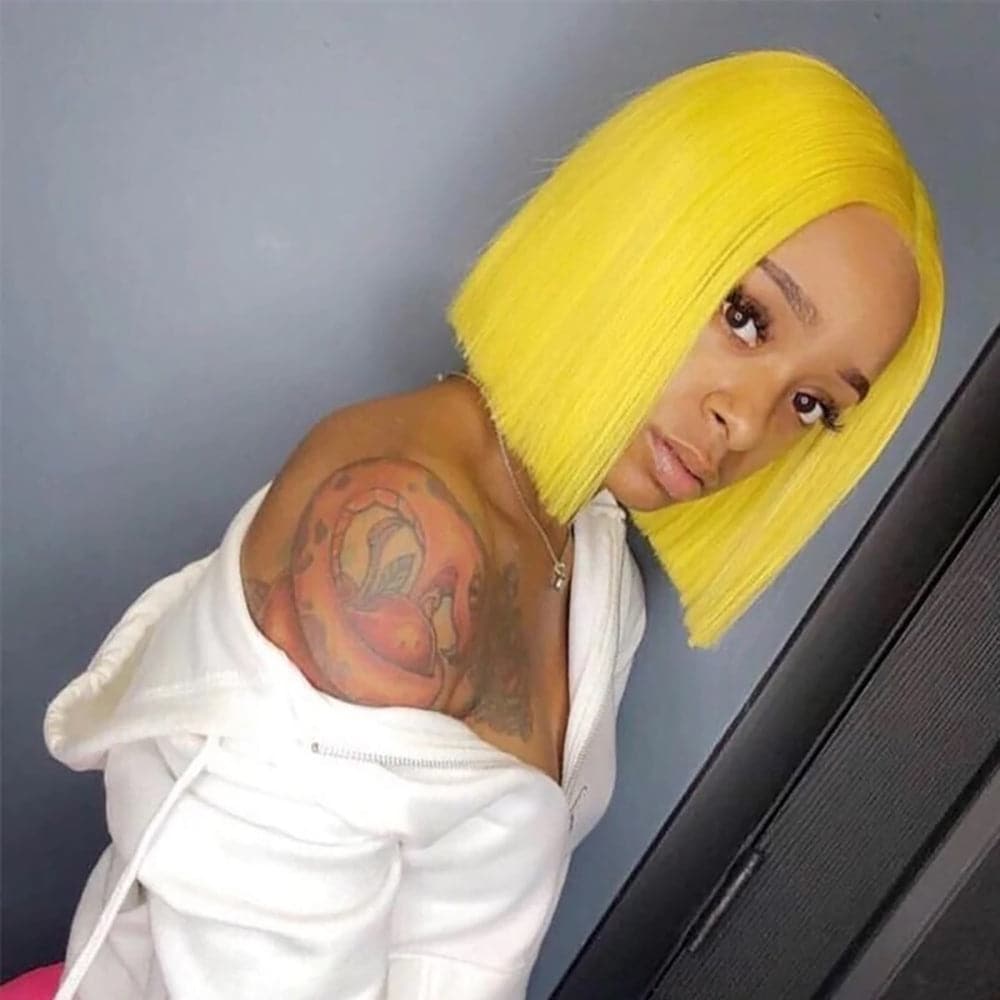 Sterly Yellow Wig Straight Short Bob Human Hair 13x4 Transparent Lace Front Wig