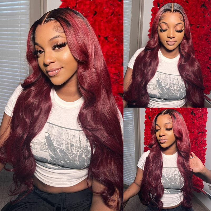 1B/99J Ombre Colored Hair Wig Sterly Glueless Body Wave Lace Front Wigs Human Hair