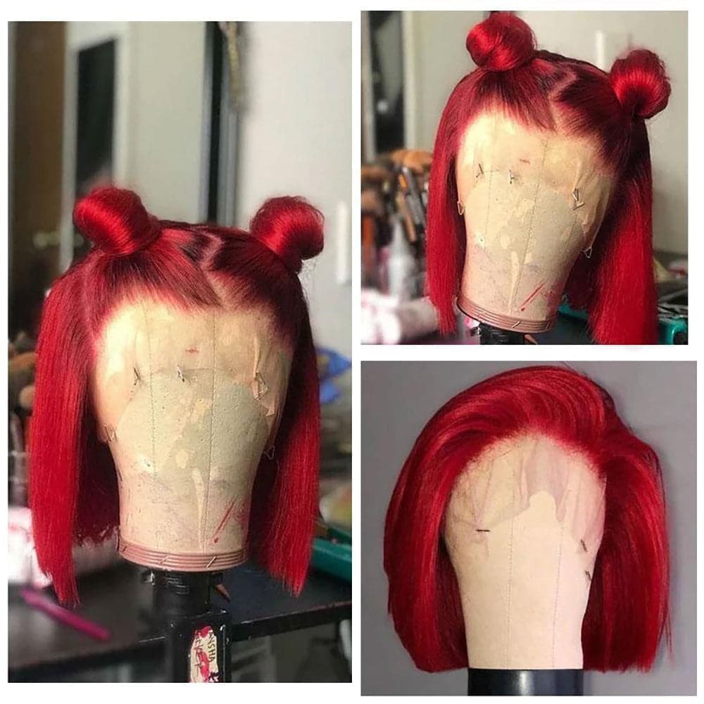 Sterly Red Wig Straight Colored Short Bob Human Hair Wigs - sterlyhair