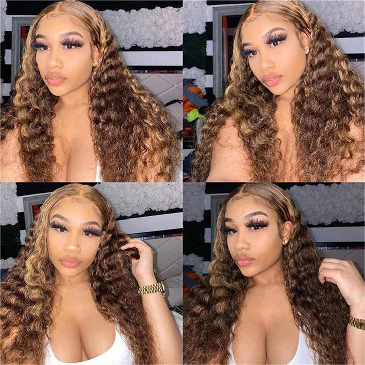 Sterly 13x6 HD Transparent Lace Front Closure Colored Human Hair Wigs Highlight Deep Wave Frontal Wigs - sterlyhair