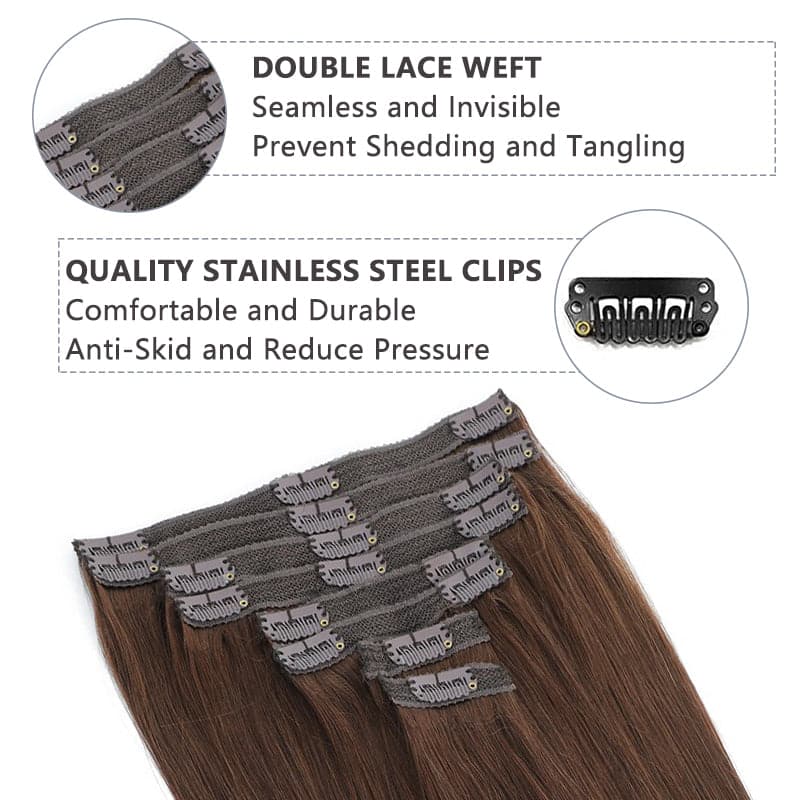 Sterly #4  Chocolate Brown Straight Clip-in Human Hair 8 Pices With 18 Clips 120g