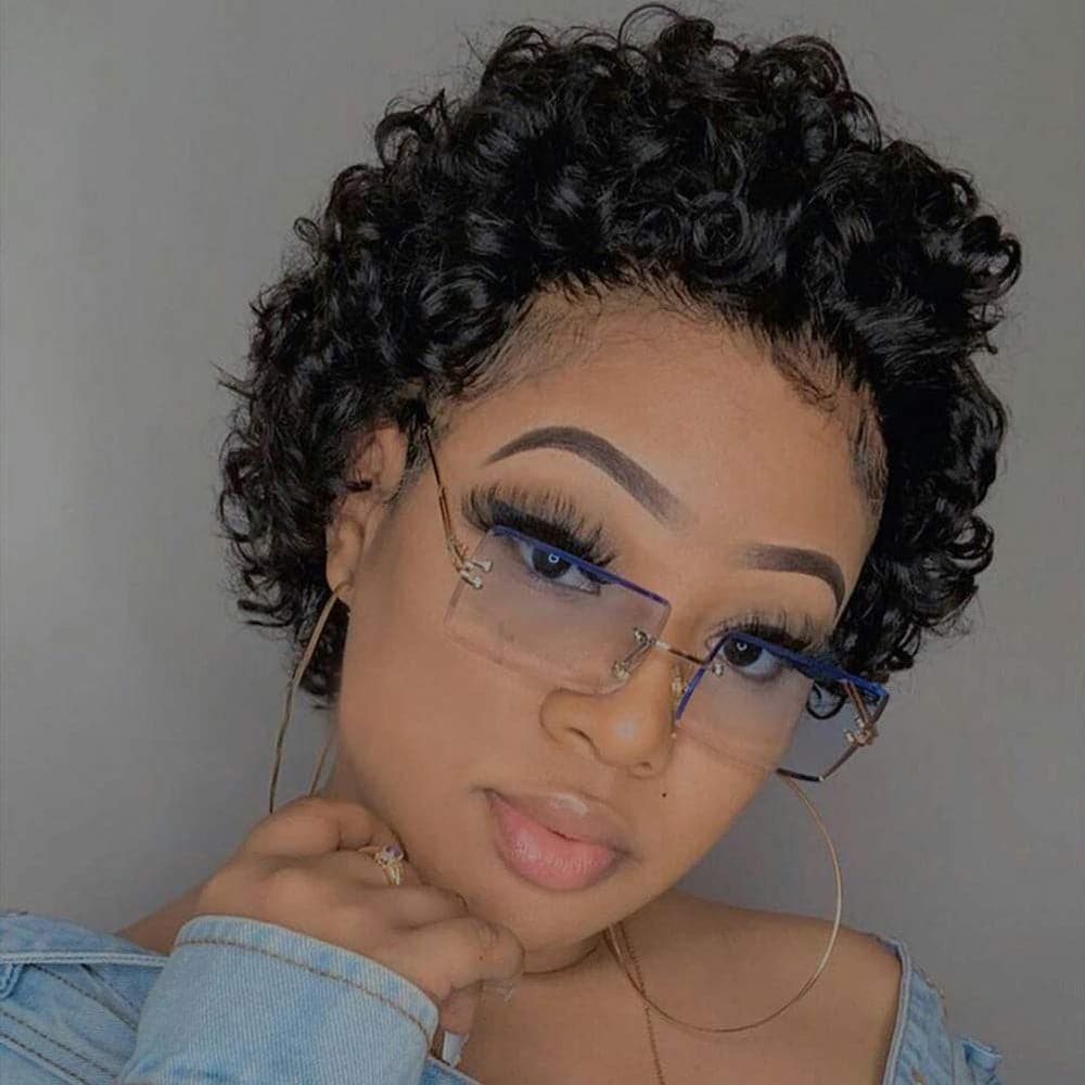 Sterly Short Pixie Cut Glueless Curly Wig Lace Front Human Hair Wigs