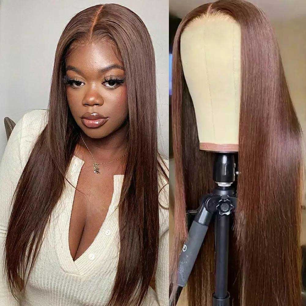 #4 Chocolate Brown Hair Wig Sterly Dark Brown Straight Lace Front Wigs Human Hair