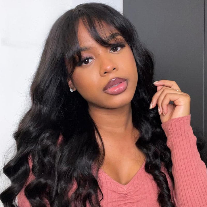 Sterly Body Wave Wigs With Bangs None Lace Front Wigs Human Hair Wigs Glueless Machine Made Wigs For Black Women - sterlyhair