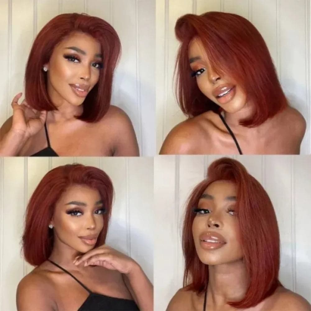 Sterly Reddish Brown 7×6 Glueless Lace Sleek Straight Bob Human Hair Wig - sterlyhair