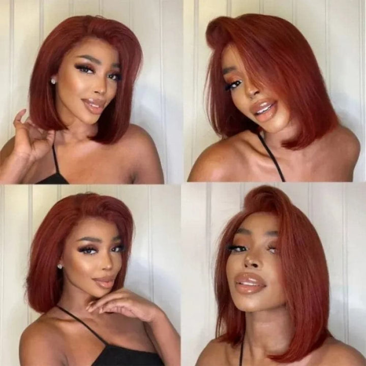 Sterly Reddish Brown 7×6 Glueless Lace Sleek Straight Bob Human Hair Wig - sterlyhair