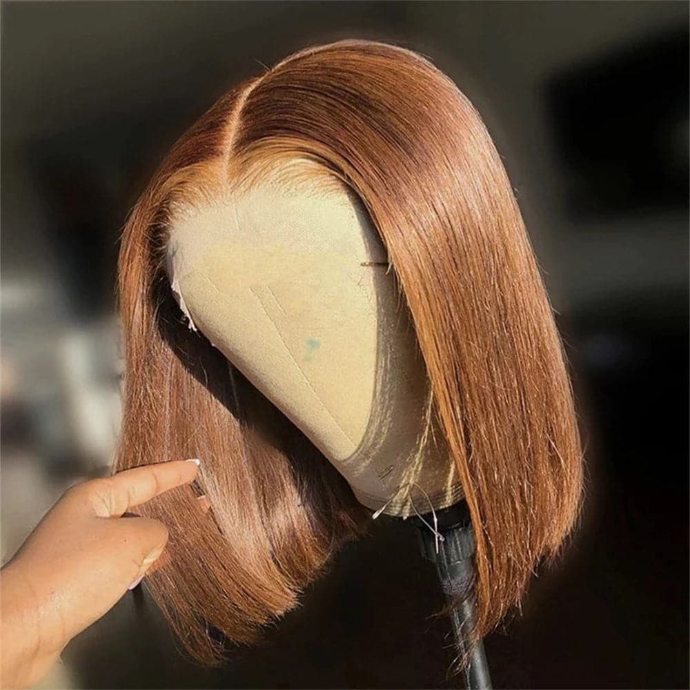 #4 Chocolate Brown Frontal Wigs Human Hair 13×6 Straight Short Bob Wigs - sterlyhair