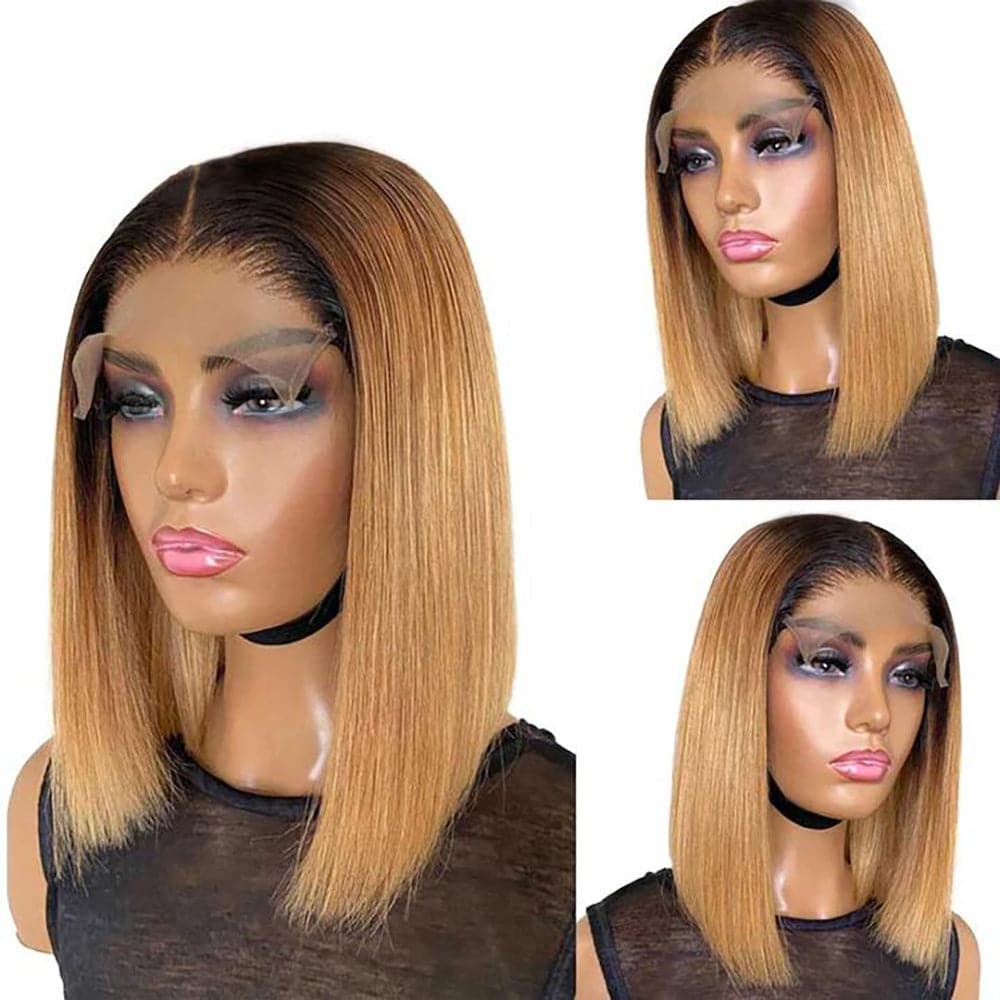 Sterly 1B/27 Ombre 13x6 Lace Front Straight Ombre Colored Human Hair Bob Wigs - sterlyhair
