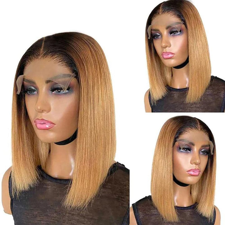 Sterly 1B/27 Ombre 13x6 Lace Front Straight Ombre Colored Human Hair Bob Wigs - sterlyhair