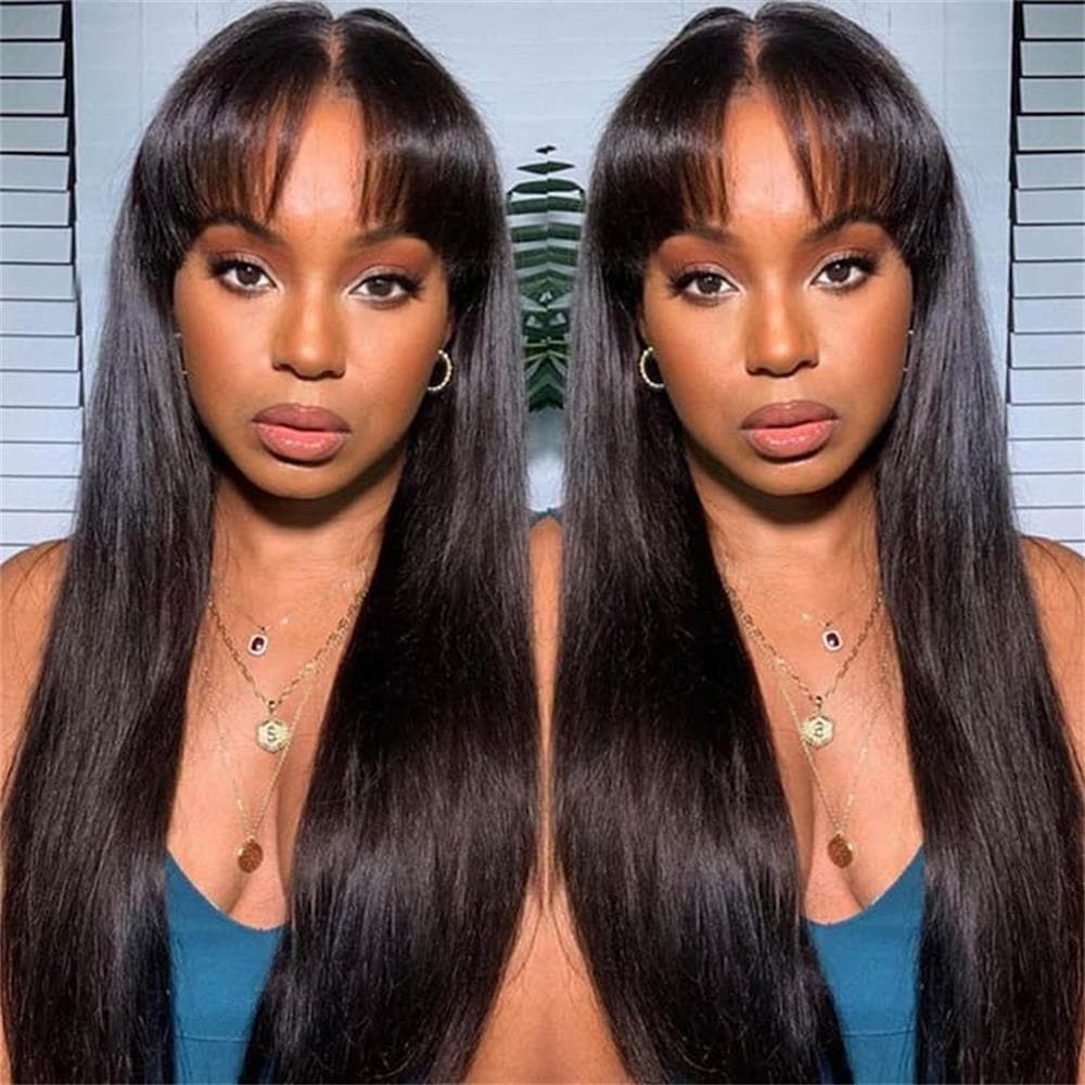 Sterly Silky Virgin Straight Human Hair Wigs with Bangs None Lace Front Wigs - sterlyhair