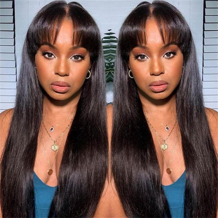 Sterly Silky Virgin Straight Human Hair Wigs with Bangs None Lace Front Wigs - sterlyhair