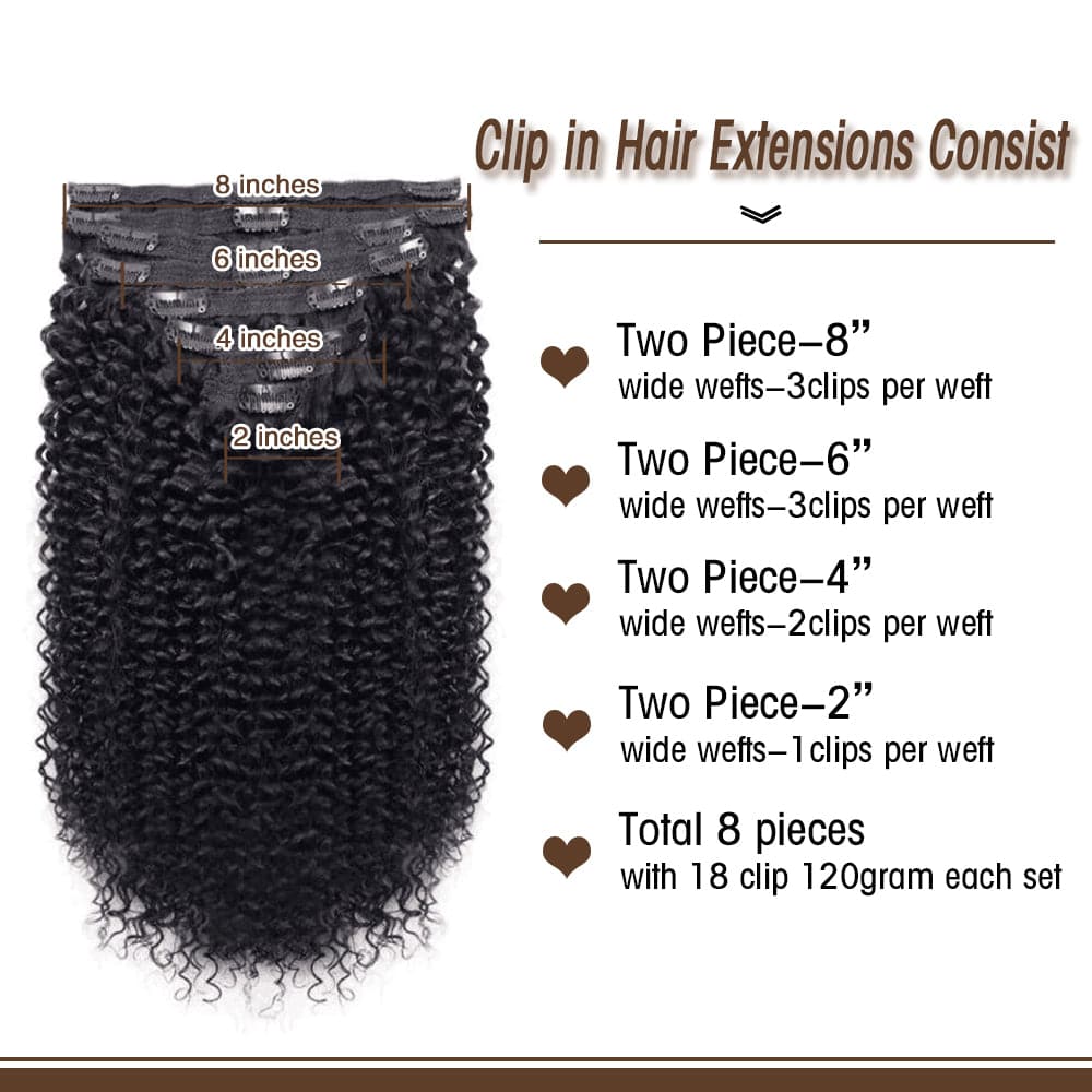 Overnight Delivery | Clip-in Hair Curly Human Hair Extensions 8pcs Per Set with 18Clips Sterly Hair