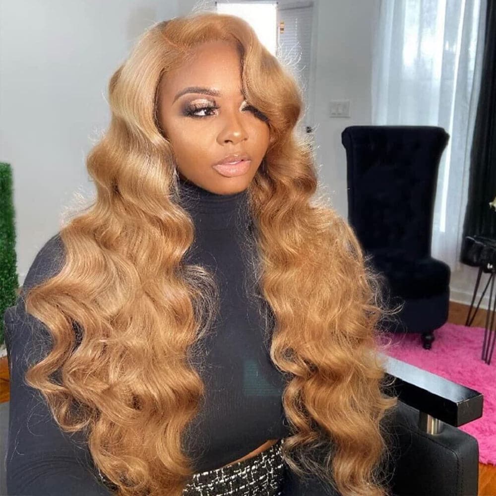 Sterly #27 Light Brown Body Wave Human Hair Lace Wigs For Black Women