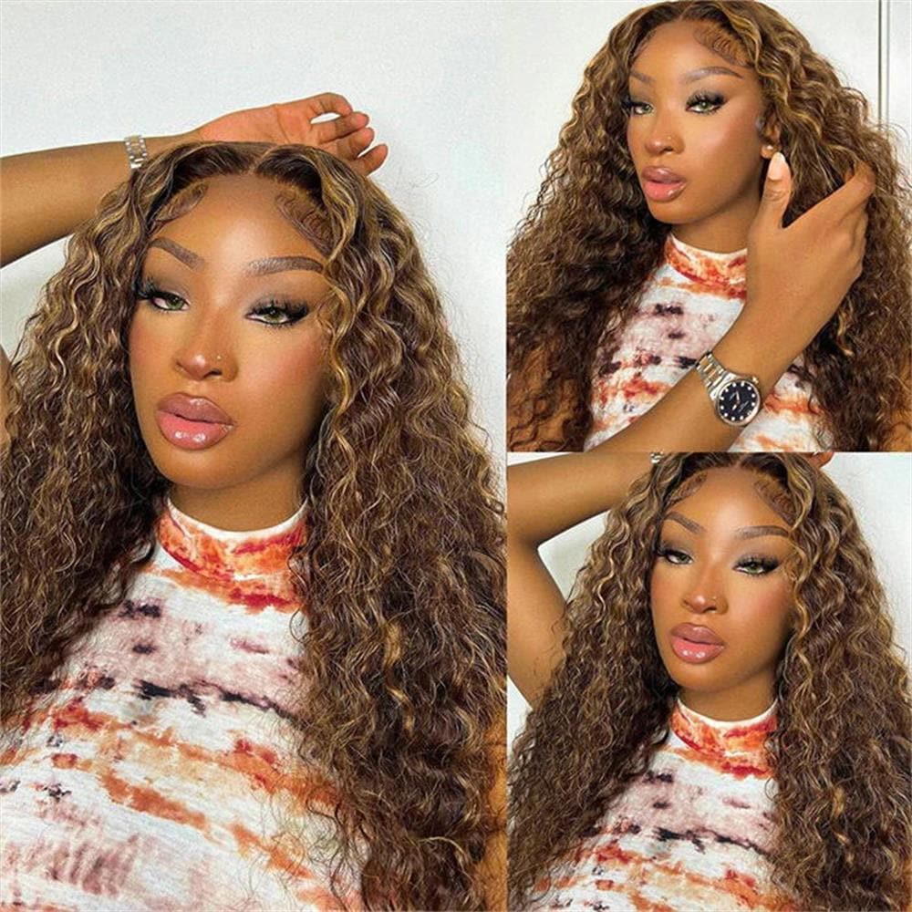 Sterly 13x6 HD Transparent Lace Front Closure Colored Human Hair Wigs Highlight Deep Wave Frontal Wigs