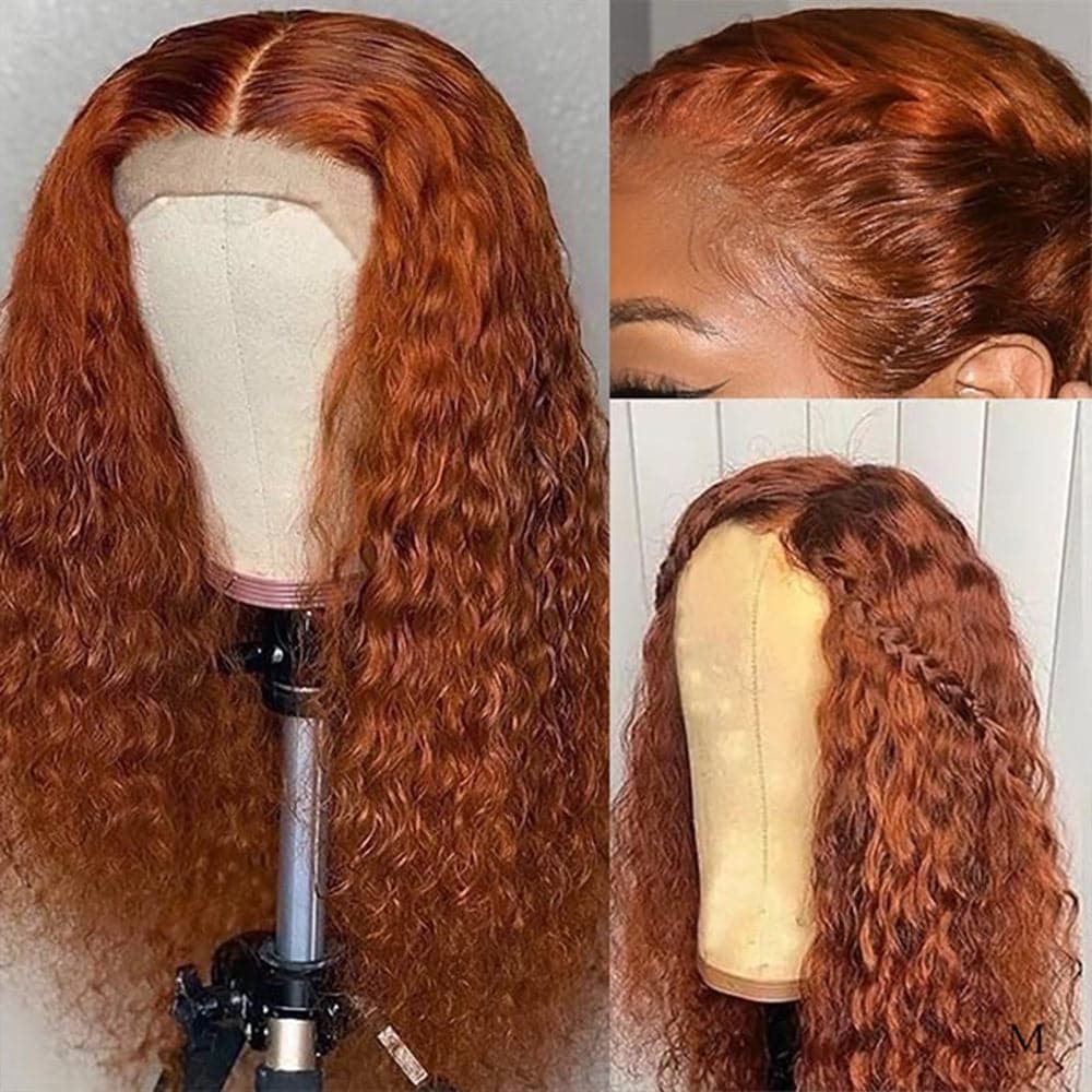 Sterly Orange Ginger Curly Wig Transparent Lace Frontal Human Hair Wigs 180% Density