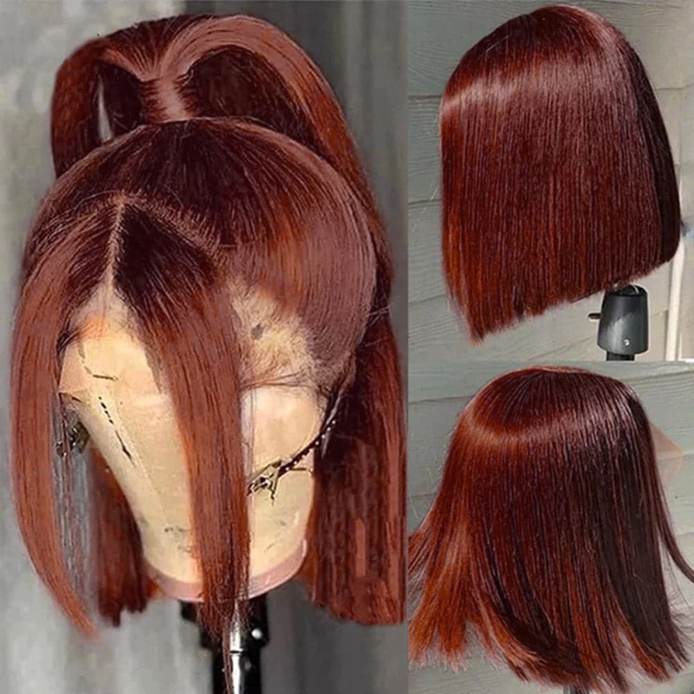 Sterly Reddish Brown 13×6 HD Transparent Lace Sleek Straight Bob Human Hair Wig