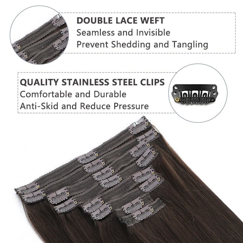 Sterly #2 Dark Brown Straight Clip-in Human Hair 8 Pices With 18 Clips 120g