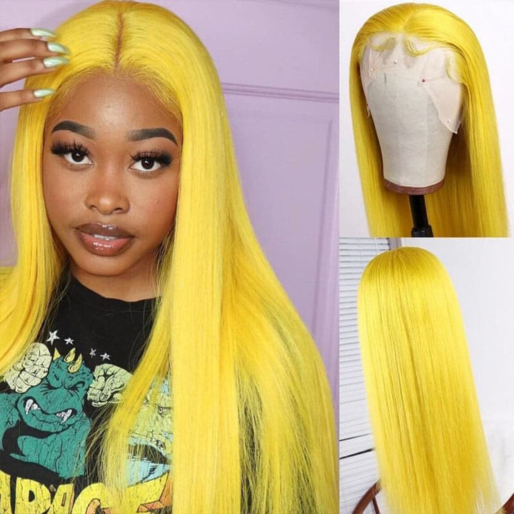 Sterly Yellow Long Silky Straight 13×6 Frontal Lace Wig Colored Human Hair Wigs - sterlyhair