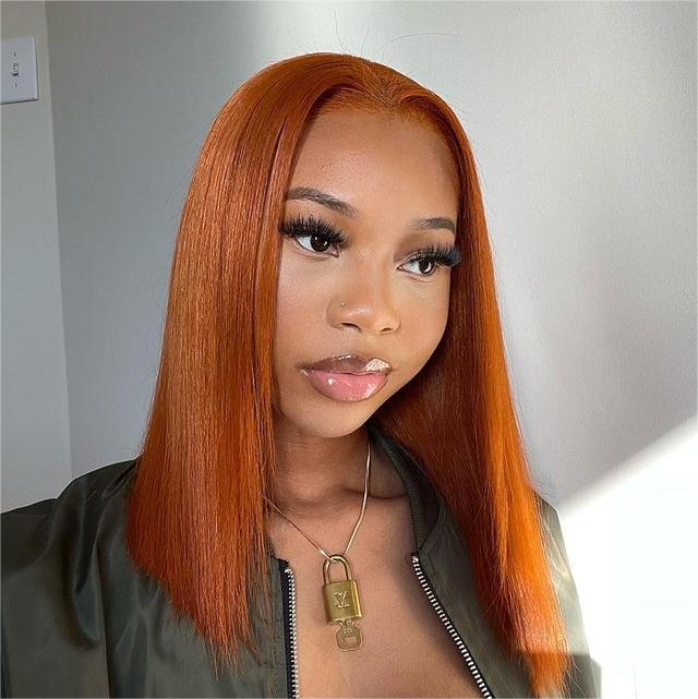 Sterly Straight Colored Short Bob Wig Orange Ginger Human Hair Wigs For Black Women - sterlyhair