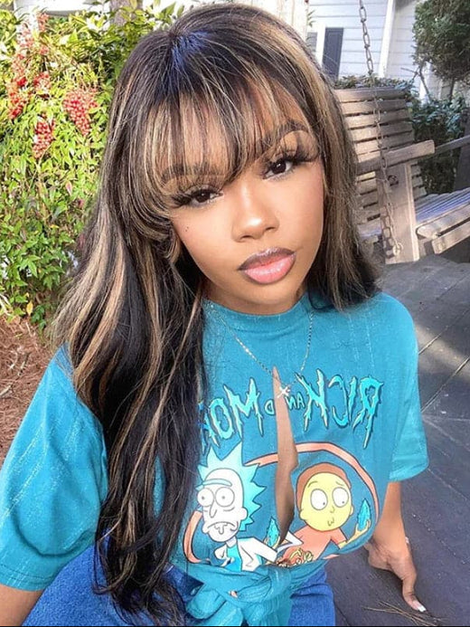 Sterly Balayage Highlight Wig with Bangs Transparent HD Lace Frontal Wigs Honey Blonde Brown Wigs - sterlyhair