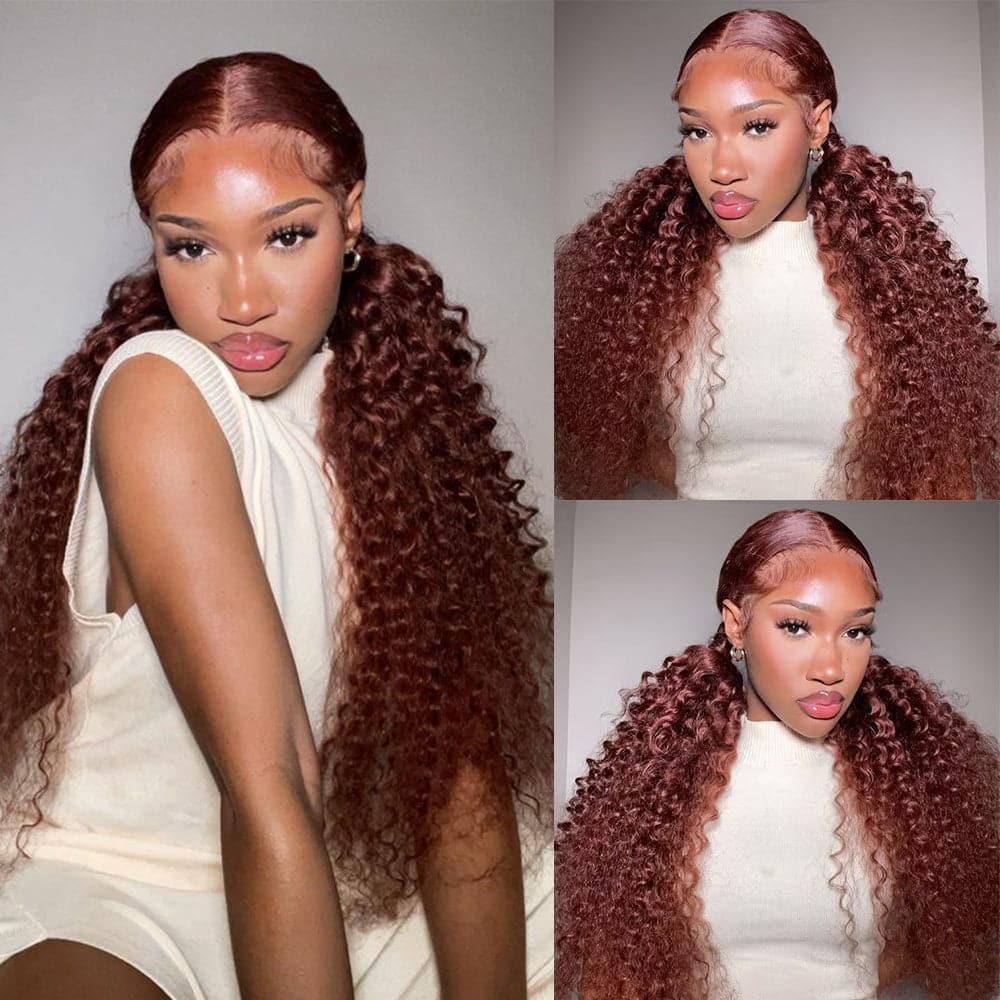 Sterly Reddish Brown Hair Wig Auburn Curly Lace Front Wigs Human Hair - sterlyhair