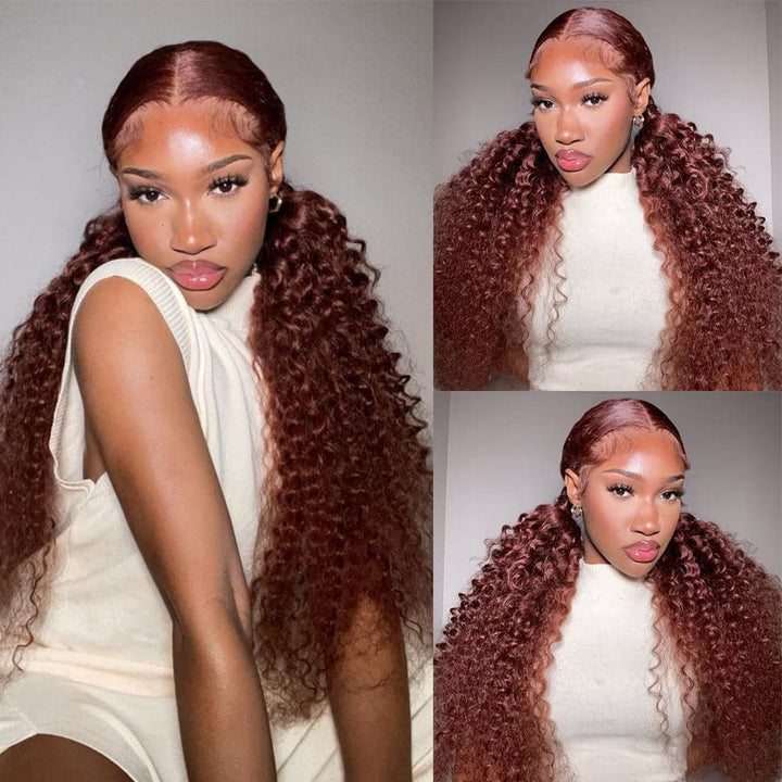 Sterly Reddish Brown Hair Wig Auburn Curly Lace Front Wigs Human Hair - sterlyhair
