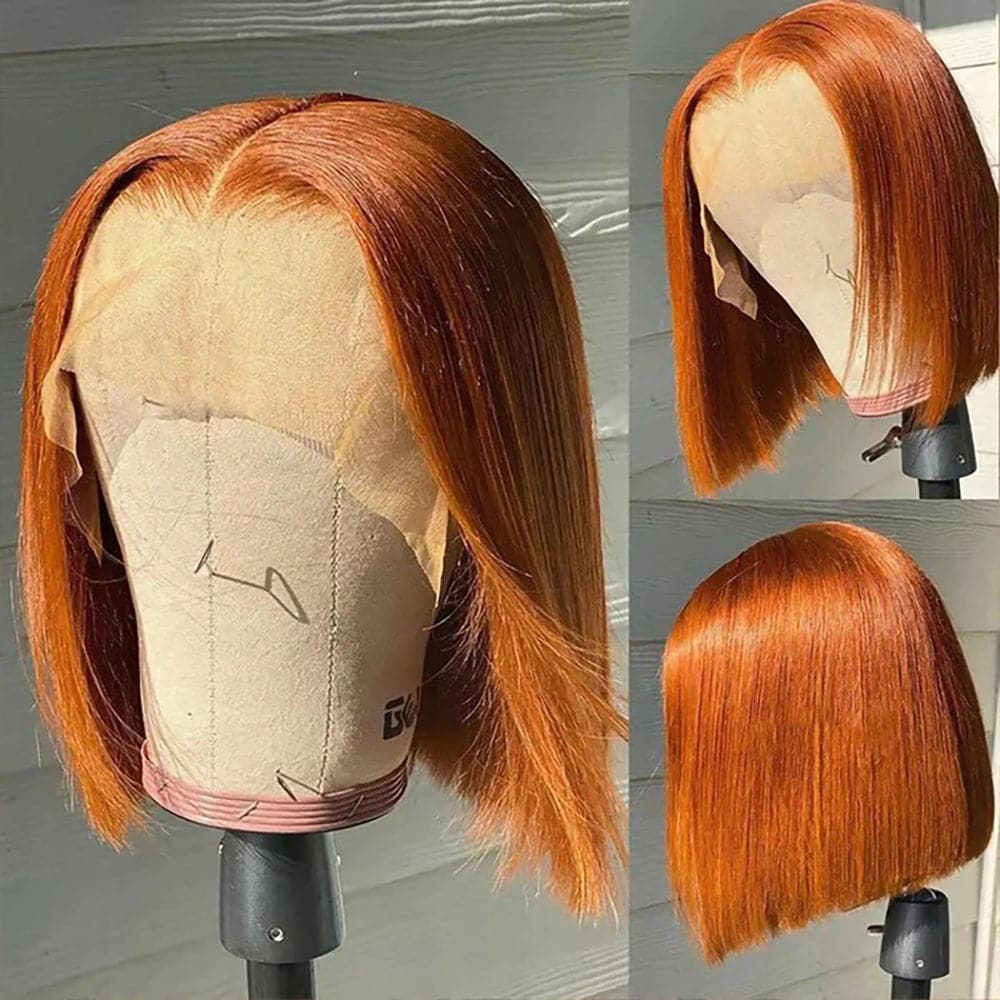 Sterly Straight Colored Short Bob Wig Orange Ginger Lace Front Human Hair Wigs For Black Women