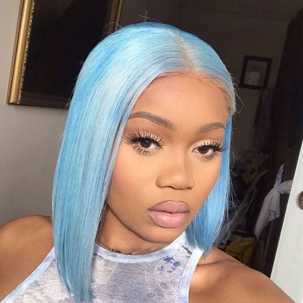 Sterly Light Blue Bob Wig Colored Straight Bob Human Hair Wigs - sterlyhair