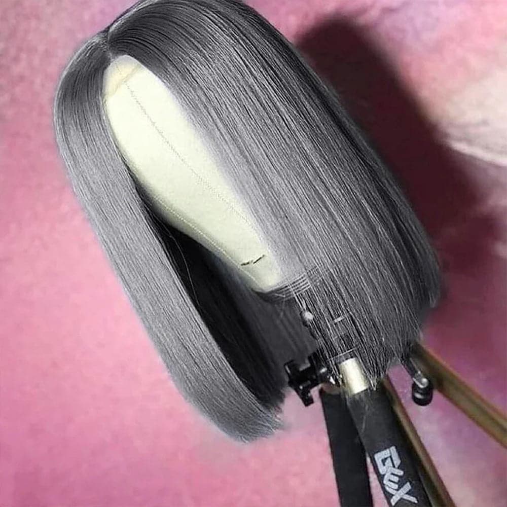 Sterly Silver Grey Bob Lace Front Wig Colored Short Human Hair Wigs