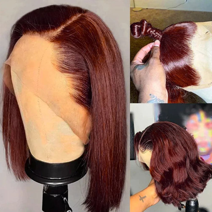 Sterly Reddish Brown 7×6 Glueless Lace Sleek Straight Bob Human Hair Wig - sterlyhair