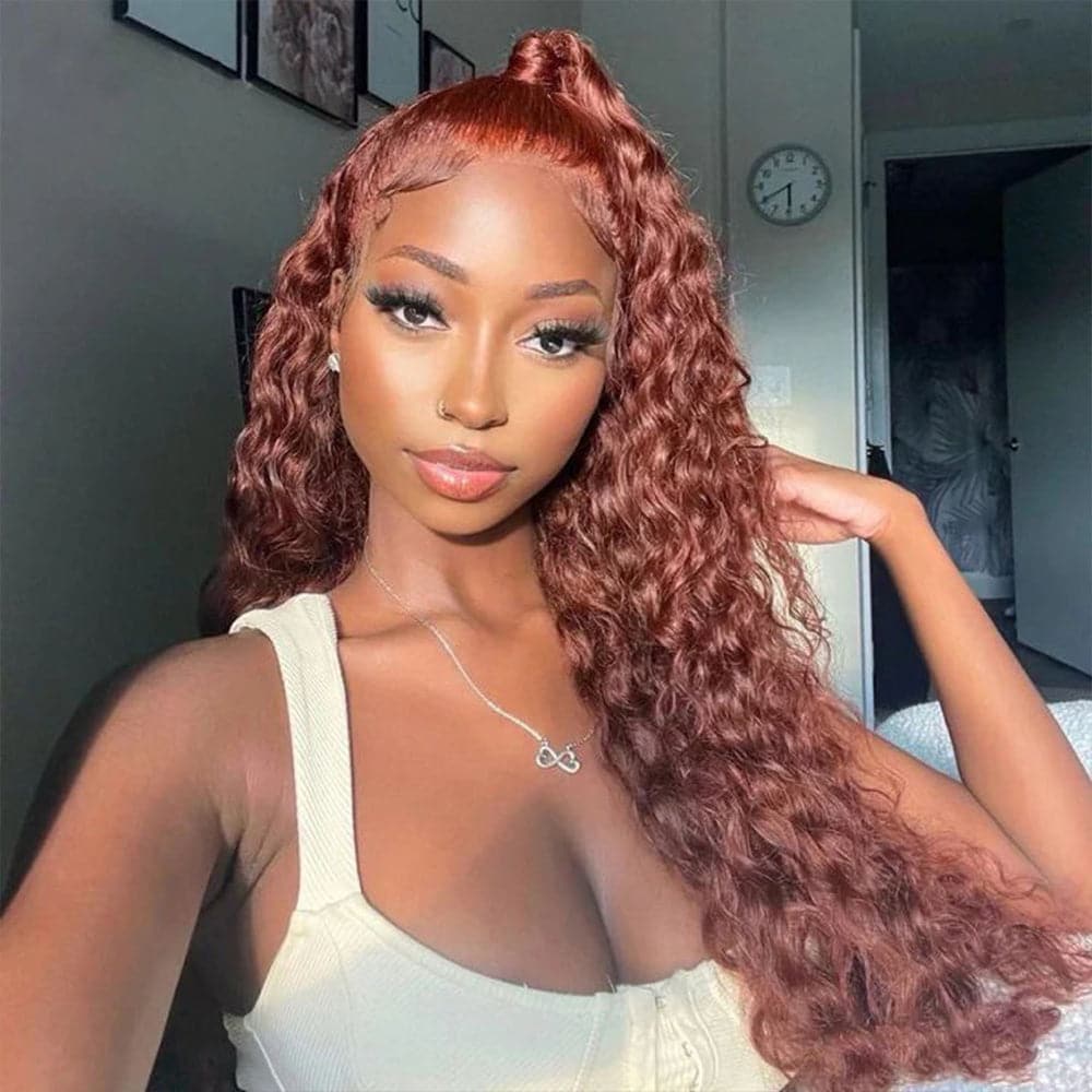 Sterly Glueless 13x6 Water Wave Wig Auburn Reddish Brown Human Hair Wig - sterlyhair