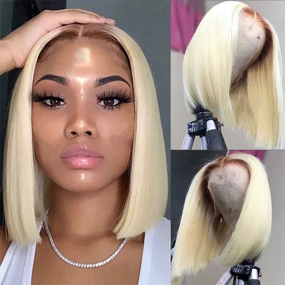 Sterly Hair T4/613 Colored Bob Wig Straight 13x6 Human Hair Wigs Blonde Magic - sterlyhair