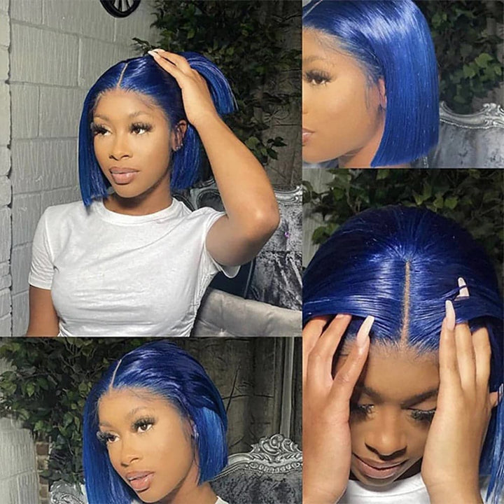Sterly Dark Blue Wig Straight Colored Short Bob Human Hair - sterlyhair