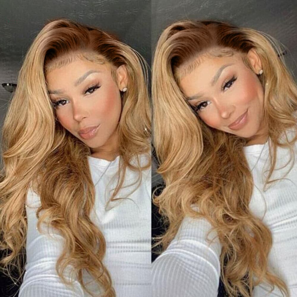 Sterly Ombre T4/27 Lace Wigs Affordable Body Wave / Straight Human Hair Wigs