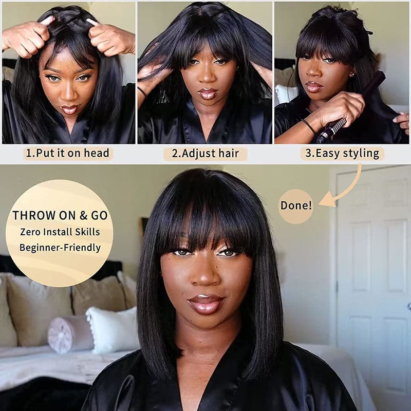 Sterly Wear And Go Glueless Bob Wigs With Bang 13×6 Yaki Straight Bob Wigs - sterlyhair