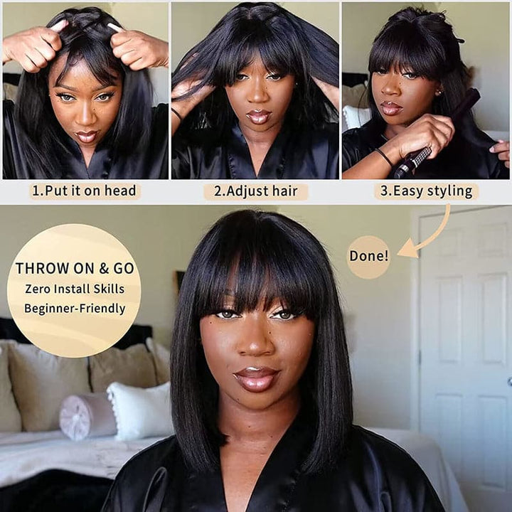Sterly Wear And Go Glueless Bob Wigs With Bang 13×6 Yaki Straight Bob Wigs - sterlyhair