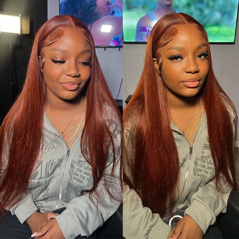 Sterly Reddish Brown Straight Human Hair Wigs 13x6 Lace Frontal Red Brown Wig - sterlyhair