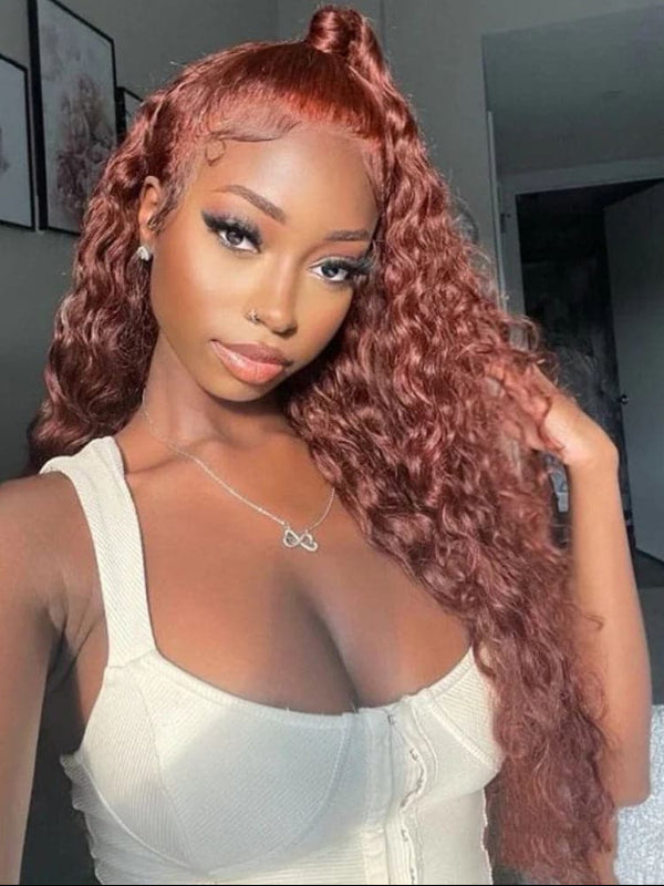 Sterly Glueless 13x6 Water Wave Wig Auburn Reddish Brown Human Hair Wig - sterlyhair