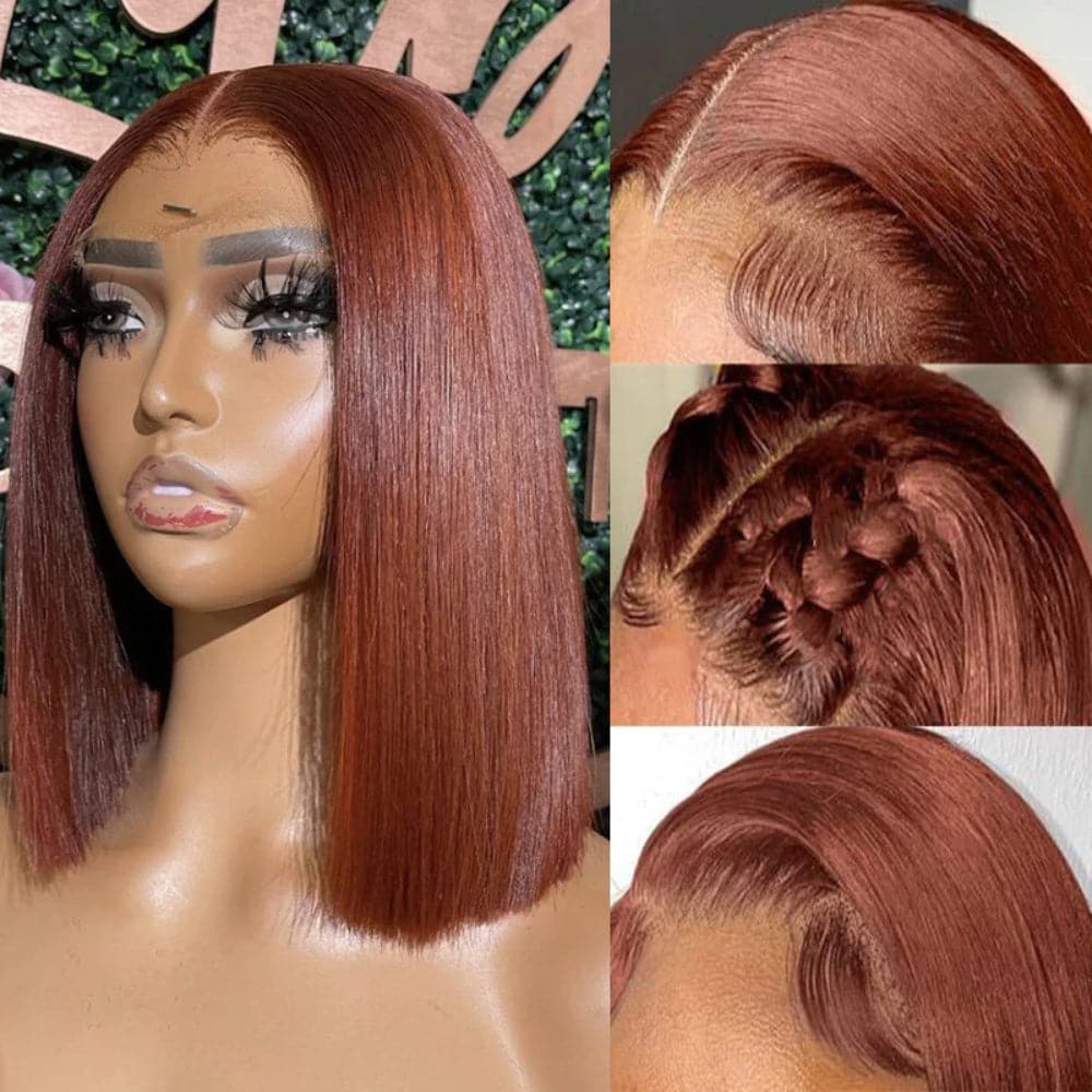 Sterly Reddish Brown 7×6 Glueless Lace Sleek Straight Bob Human Hair Wig - sterlyhair