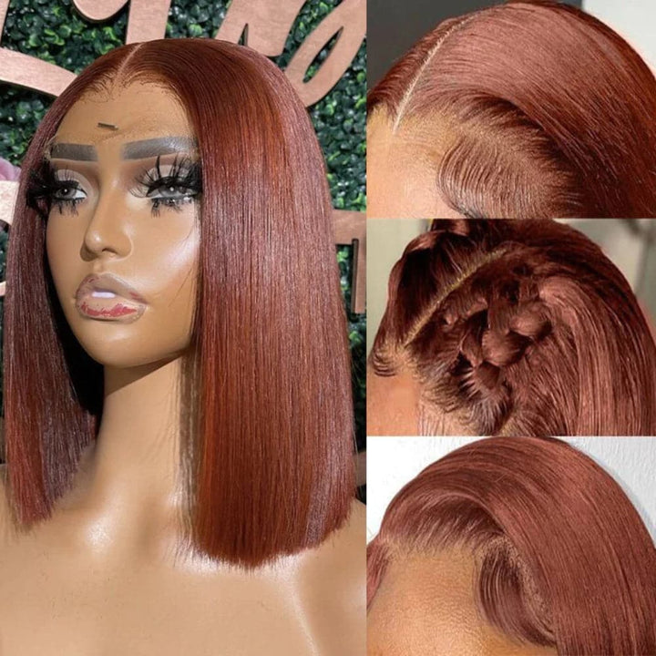 Sterly Reddish Brown 7×6 Glueless Lace Sleek Straight Bob Human Hair Wig - sterlyhair