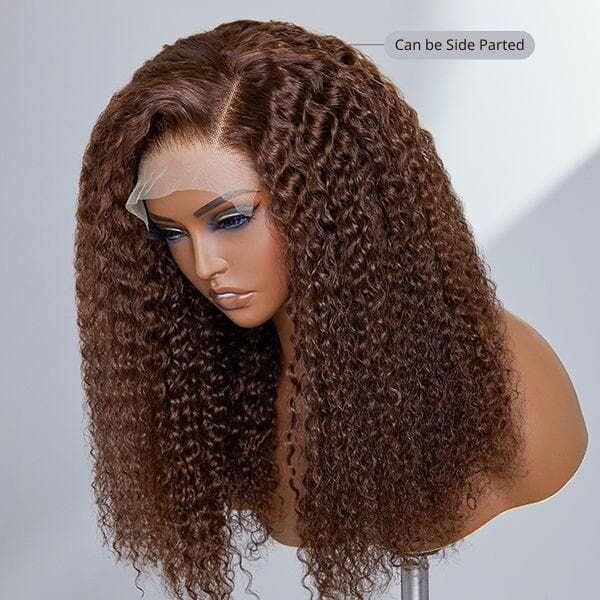 Sterly Transparent HD Lace Chocolate Brown Long Curly Human Hair Wigs 180% Density