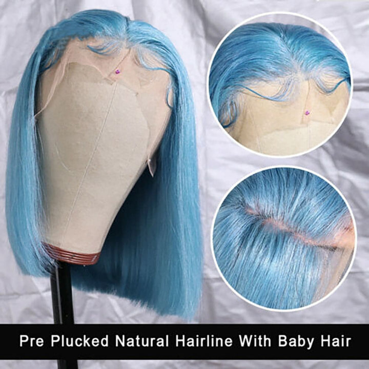 Sterly Light Blue Bob Wig Colored Straight Bob Human Hair Wigs - sterlyhair