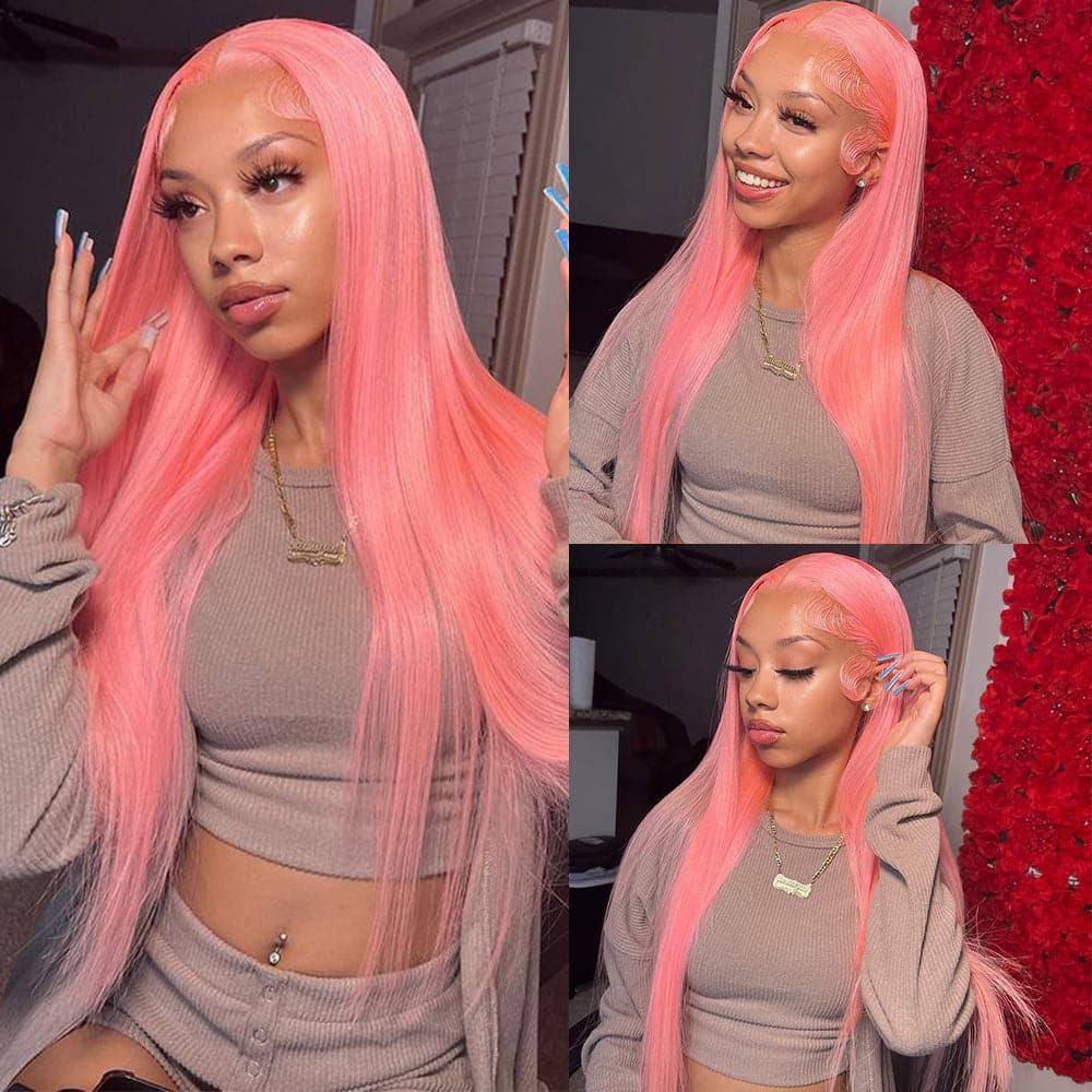 Sterly Sakura Pink Transparent Lace Front Wigs Long Straight Human Hair For Women