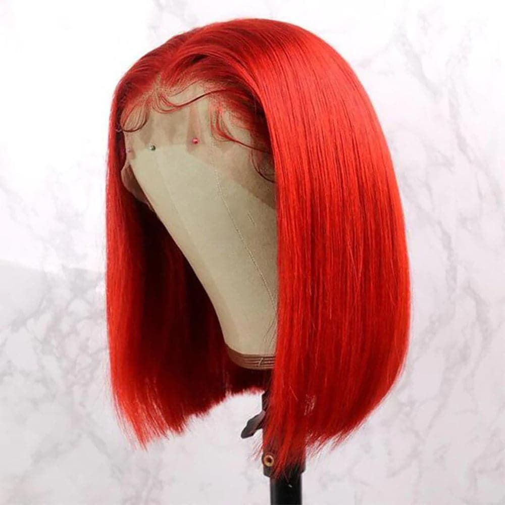 Sterly Red Wig Straight 13x4 Lace Frontal Colored Short Bob Human Hair Wigs