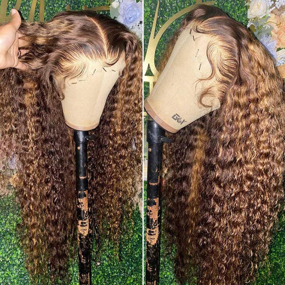 Sterly 13x6 HD Transparent Lace Front Closure Colored Human Hair Wigs Highlight Curly Frontal Wigs