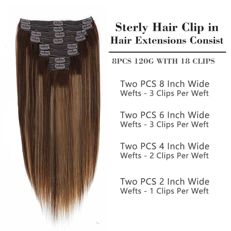 Sterly #4/30/#4 Caramel Blonde Balayage Straight Clip-in Human Hair 8 Pices With 18 Clips 120g