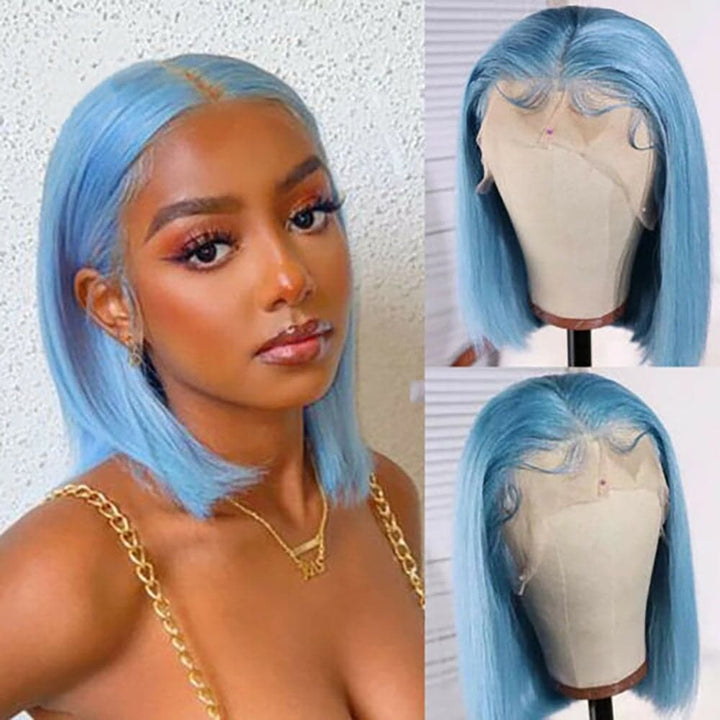 Sterly Light Blue Bob Wig Colored Straight Bob Human Hair Wigs - sterlyhair